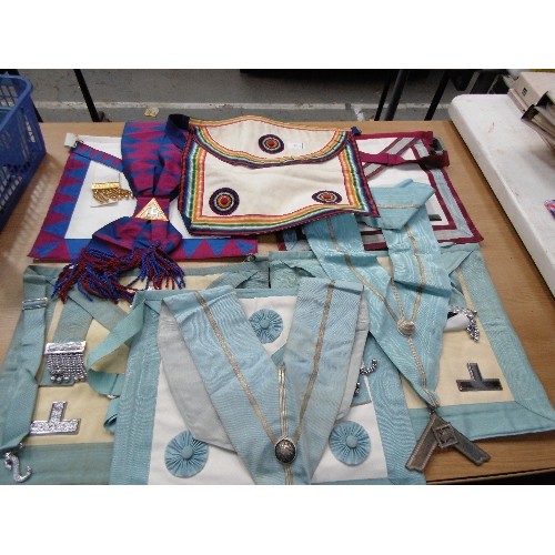 138B - SIX MASONIC APRONS, AND SOME SASHES. SOME BY TOYE KENNING & SPENCER