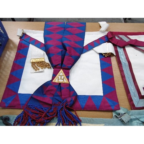 138B - SIX MASONIC APRONS, AND SOME SASHES. SOME BY TOYE KENNING & SPENCER