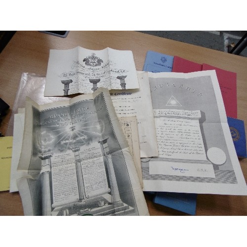 138E - BOX OF MASONIC EPHEMERA INCLUDING CONSTITUTIONS, RULES, CERTIFICATES ETC - FROM THE 1950'S ONWARDS