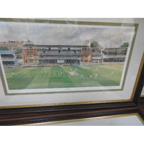 340 - FOUR FRAMED CRICKETING PRINTS, ALL SIGNED IN THE MARGIN BY THE ARTIST 