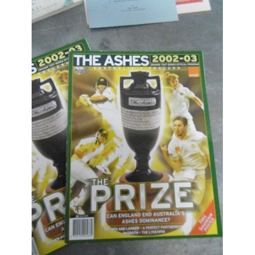 344 - QUANTITY OF CRICKET PROGRAMS INCLUDING 2 X THE ASHES 2002-03 ORANGE TEST SERIES AUSTRALIA V ENGLAND ... 