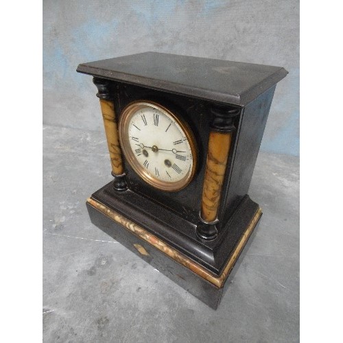 349 - 19TH CENTURY MARBLE AND BLACK SLATE MANTLE CLOCK ENAMELLED DIAL WITH ROMAN NUMERALS - NO VISIBLE MAK... 