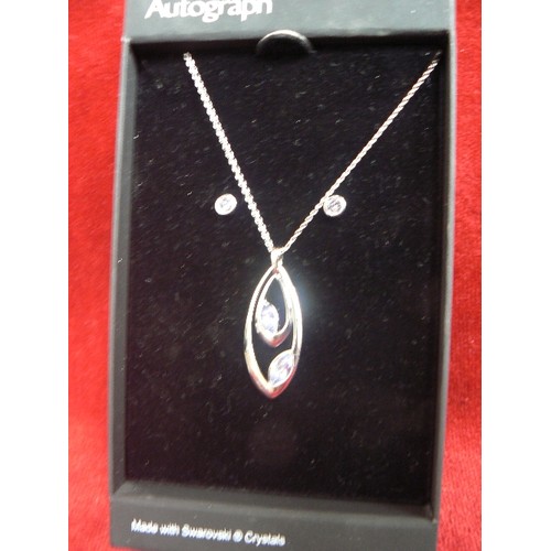 34A - A SET OF SWAROVSKI CRYSTALS JEWELLERY BY AUTOGRAPH FULL BOX SET PENDANT ON CHAIN & PAIR OF EARRINGS