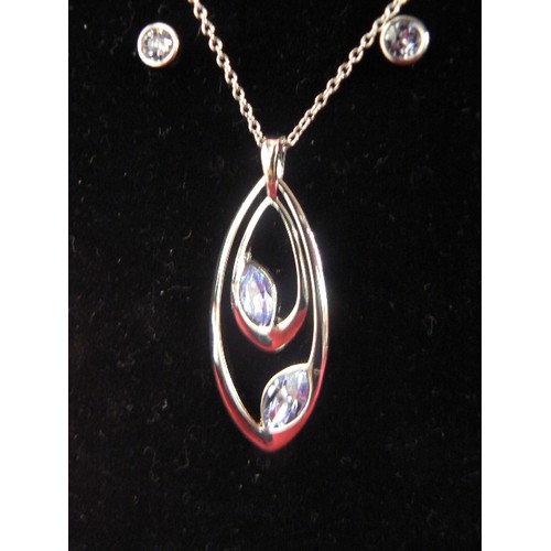 34A - A SET OF SWAROVSKI CRYSTALS JEWELLERY BY AUTOGRAPH FULL BOX SET PENDANT ON CHAIN & PAIR OF EARRINGS