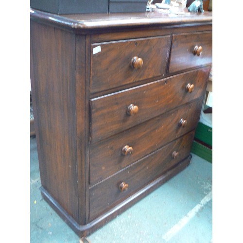 399 - LARGE VICTORIAN TWO OVER THREE CHEST OF DRAWERS WITH ORIGINAL TURNED KNOBS