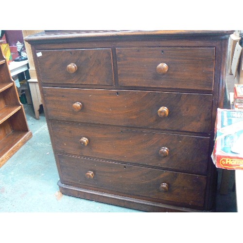 399 - LARGE VICTORIAN TWO OVER THREE CHEST OF DRAWERS WITH ORIGINAL TURNED KNOBS