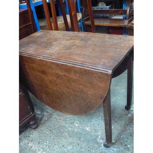 397 - GEORGIAN OAK DROP LEAF DINING TABLE, OVAL SHAPE. WITH LATER CASTORS ADDED