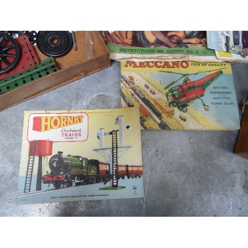 369E - GOOD BOX OF VINTAGE MECCANO WITH BOOKLETS - 1950'S AND 60'S