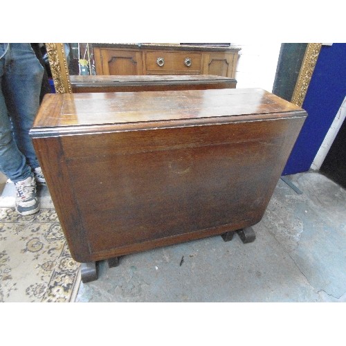 381 - 1930'S / 40'S OAK DROP LEAF TABLE - 90CM X 150CM WITH LEAVES UP