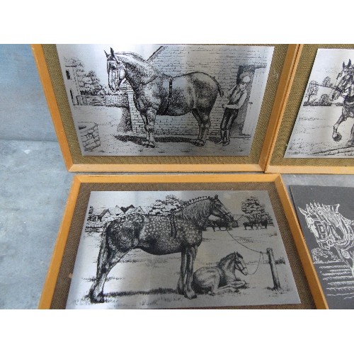 193 - THREE VINTAGE PRINTS OF WORKING HORSES ON STAINLESS STEEL PLATES BY OMICWAYS LTD, BUDE, CORNWALL - F... 