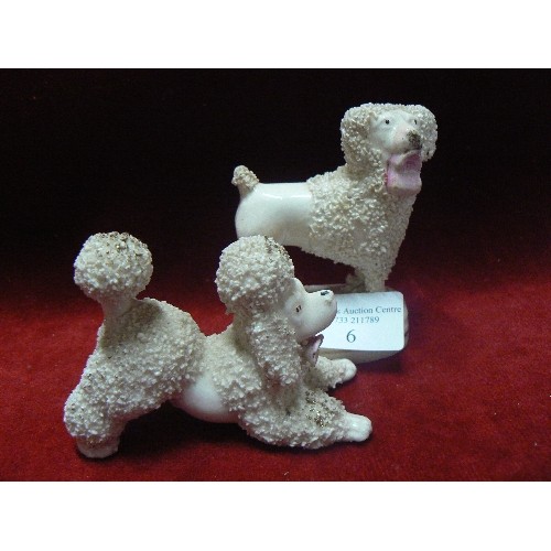 6 - AN EARLY 19TH CENTURY STAFFORDSHIRE POODLE (99CM H) AND A SHEEP (8CM H). ALSO A 1960'S PORCELAIN POO... 