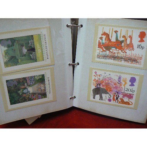 106 - LARGE RINGBINDER ALBUM FULL OF 'STAMP POSTCARDS' FROM POST OFFICE PICTURE CARD SERVICE.