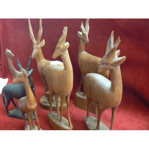 130 - COLLECTION OF 7 WOODEN ANTELOPE