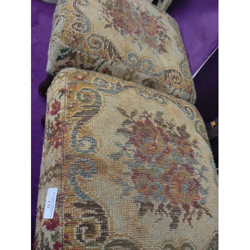 131 - 2 X VINTAGE TAPESTRY FOOTSTOOLS. SQUARE. SHORT CABRIOLE LEGS.