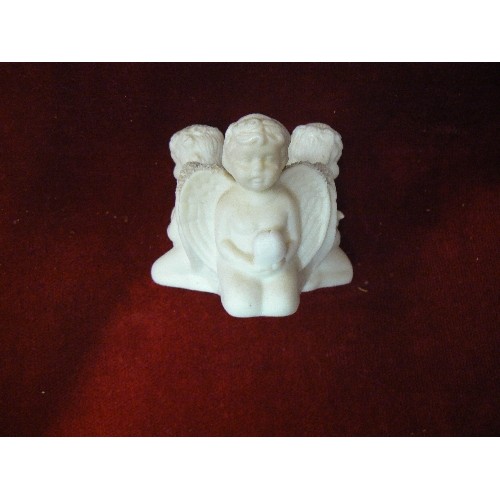 7 - A COLLECTION OF VICTORIAN AND LATER WHITE CHINA. INCLUDES A PARIAN ORNAMENT WITH THREE WINGED CHERUB... 