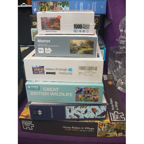 149 - STACK OF 15 GOOD QUALITY JIGSAW PUZZLES. SOME NEW/PACKAGED.