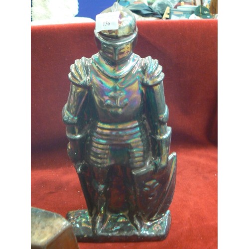 156 - COPPER LUSTRE KNIGHT IN ARMOUR FIRESIDE COMPANION HOLDER. ALSO A MATCHING GRATE FRONT. NO FIRESIDE T... 