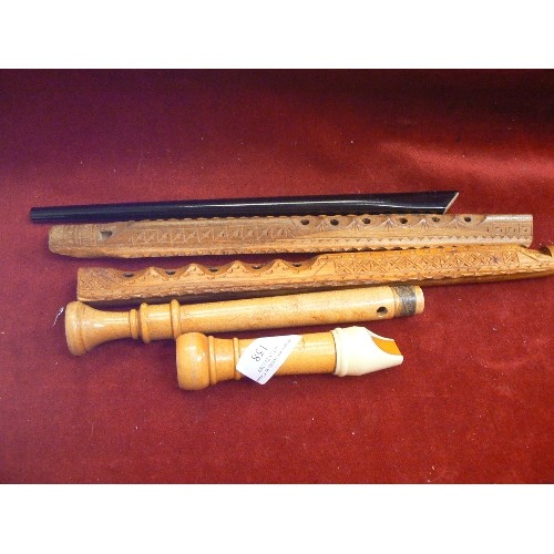 158 - CARVED WOODEN MUSIC PIPES AND RECORDERS.