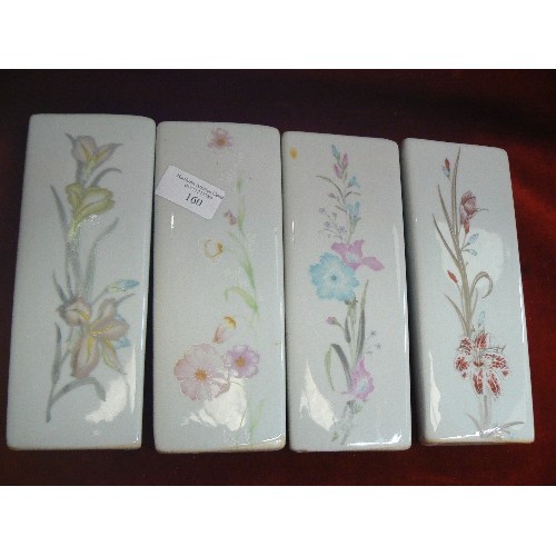 160 - 4 X WALL HANGING CERAMIC FLOWER VASES. FLORAL DETAIL. APPEAR NEW/PACKAGED.