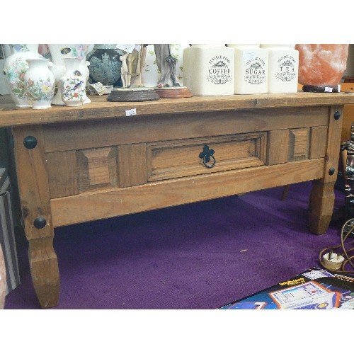 176 - ETHNIC JALI-WOOD COFFEE TABLE WITH DRAWER.