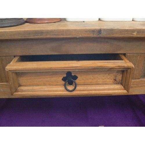 176 - ETHNIC JALI-WOOD COFFEE TABLE WITH DRAWER.