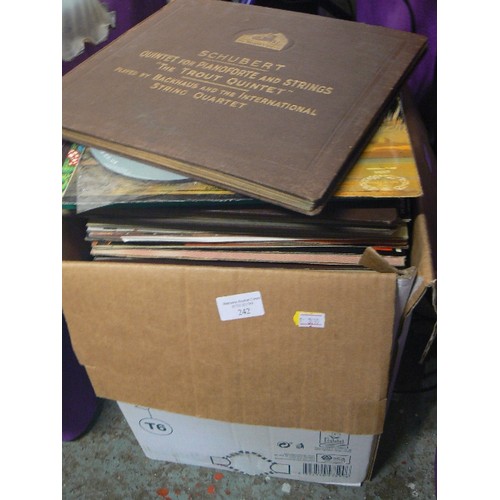 242 - LARGE QUANTITY OF LP RECORDS. MIXED GENRE INCLUDES 2 X VINTAGE 'HIS MASTERS VOICE' SCHUBERT COLLECTI... 