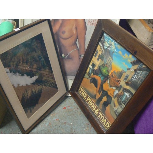 259 - 3 X FRAMED/GLAZED PICTURES. INC PAGE 3 LINDA LUSARDI, THE FROG & TOAD PUB, AND A STEAM TRAIN.