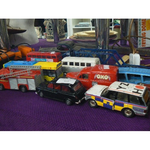 313 - 11 X DIE-CAST VEHICLES. FIRE ENGINE, TAXI, CAR TRANSPORTER ETC.