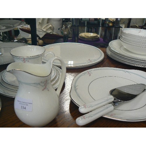 334 - ROYAL DOULTON 'CARNATION' DINNER & TEA SERVICE. INC PLATTERS, CAKE PLATES, DINNER AND SIDE PLATES, T... 