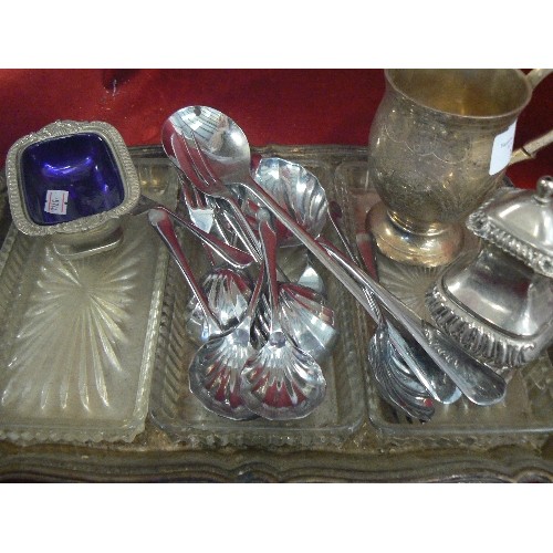 338 - VINTAGE SILVER-PLATED ITEMS. INC TRAY WITH GLASS INSERTS, CUTLERY ETC.