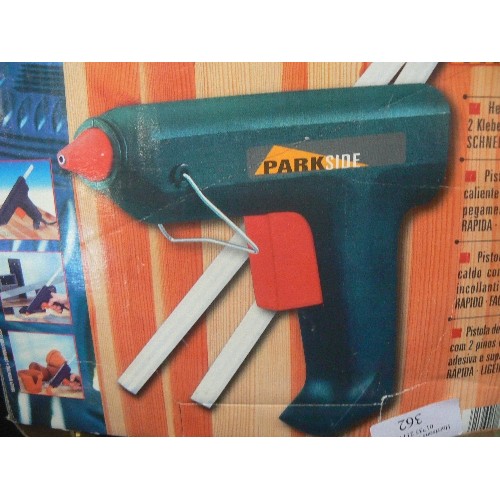 362 - PARKSIDE HOT GLUE GUN. WITH GLUE STICKS. WITH BOX.