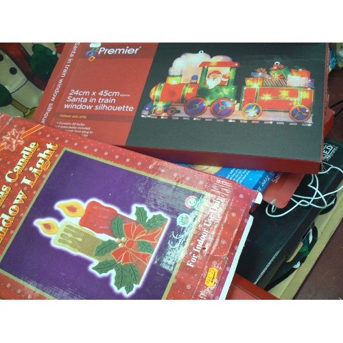 358 - 10 X CHRISTMAS LED DECORATIONS. INC SANTA IN TRAIN WINDOW SILHOUETTE, SANTA 'STOP' WINDOW SIGN ETC. ... 