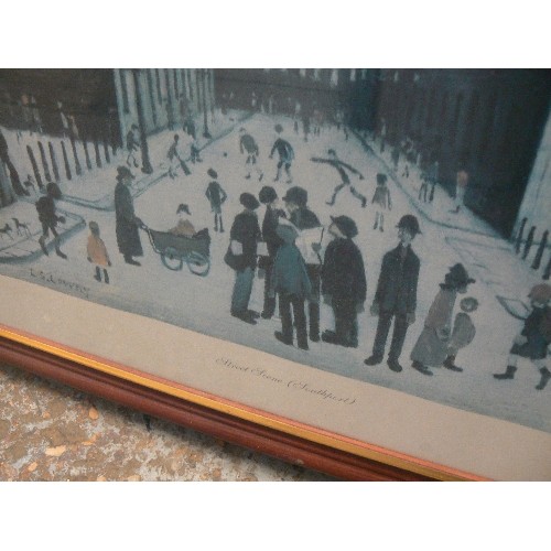 137 - STREET SCENE-SOUTHPORT, FRAMED PRINT. LOWRY STYLE.