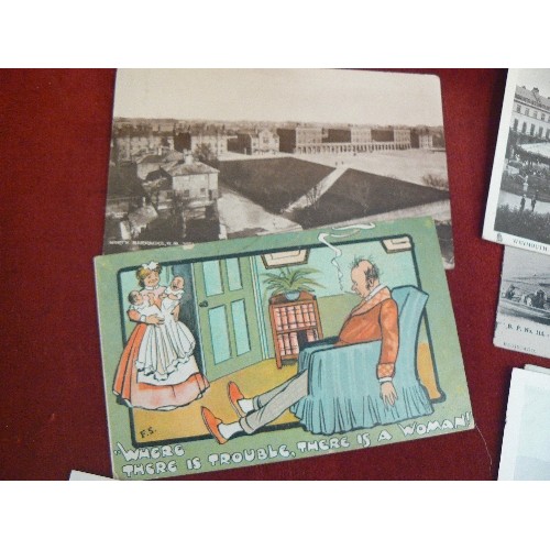 398 - INTERESTING VINTAGE POSTCARDS-HOME & ABROAD. CONTAINED IN A WILLEM II CIGAR BOX.