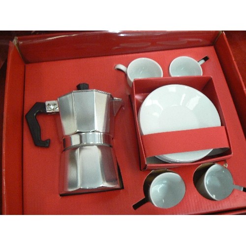 391 - ESPRESSO COFFEE SET. INC ESPRESSO COFFEE POT, CUPS & SAUCERS. NEW/BOXED.