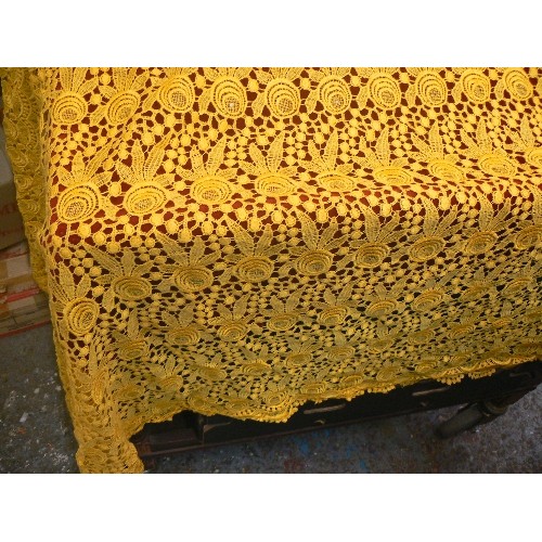 394 - CROCHETED FABRIC IN CANARY YELLOW WITH SMALL SEQUIN DETAIL.