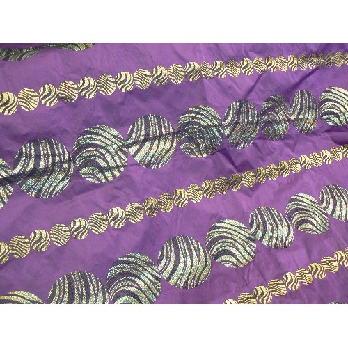 400 - AFRICAN EXCELSIOR FABRIC. PURPLE WITH VIBRANT GOLD THREAD DESIGN