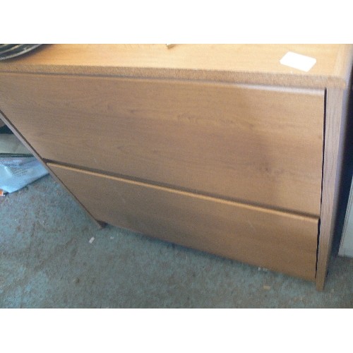 445 - BEECH EFFECT 2 DRAWER CABINET. POSSIBLY FOR FILES??