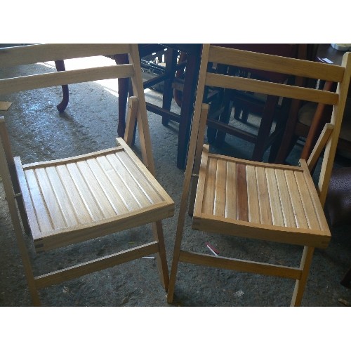 453 - PAIR OF FOLDING BEECHWOOD KITCHEN CHAIRS.