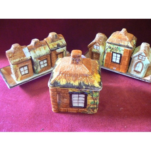 458 - PRICE BROS COTTAGE-WARE. LOVELY POTTERY COLLECTION INC A LIDDED POT. 2 SMALL TRAYS EACH CONTAINING C... 