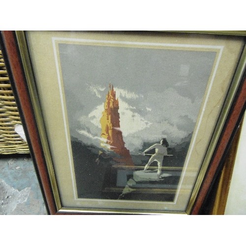 482 - 3 SMALL FRAMED PICTURES. INCLUDES AN INTERESTING PENCIL? DRAWING CALLED 'SUCTION'