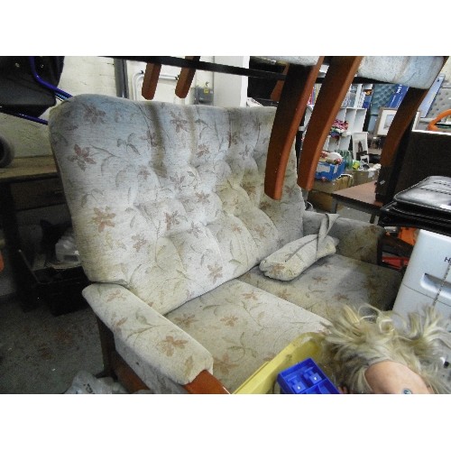 518 - COTTAGE SUITE. COMPRISES SMALL 2 SEATER SOFA, PAIR OF CHAIRS AND A LARGE FOOTSTOOL/OTTOMAN. CREAM FL... 