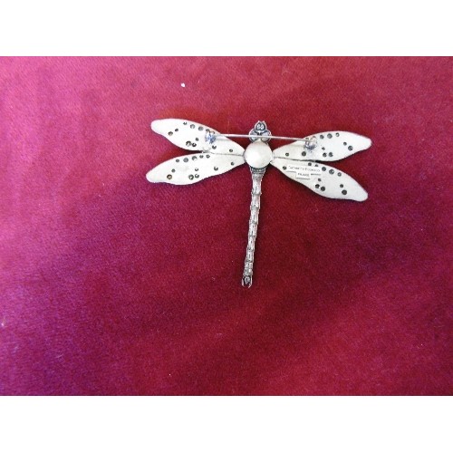 31 - VINTAGE CATHERINE POPESCO SILVER METAL AND ENAMEL DRAGONFLY BROOCH 7CM X 10CM