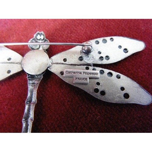 31 - VINTAGE CATHERINE POPESCO SILVER METAL AND ENAMEL DRAGONFLY BROOCH 7CM X 10CM