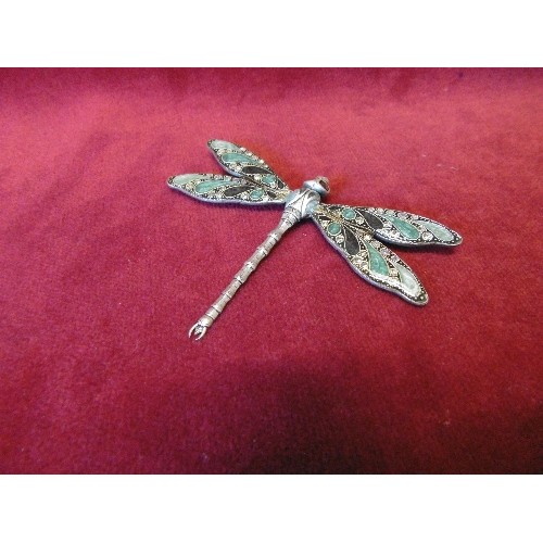 31 - VINTAGE CATHERINE POPESCO SILVER METAL AND ENAMEL DRAGONFLY BROOCH 7CM X 10CM