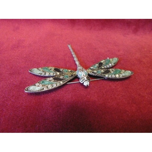 31 - VINTAGE CATHERINE POPESCO SILVER METAL AND ENAMEL DRAGONFLY BROOCH 7CM X 10CM