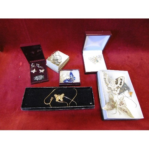 30 - BUTTERFLY JEWELLERY COLLECTION INCLUDING BROOCHES (SOME LARGE) , NECKLACES AND EARRINGS