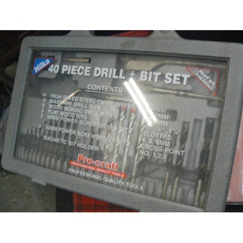 610 - HILKA 40 PC DRILL + BIT SET. NOT GUARANTEED TO BE COMPLETE.