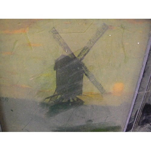 629 - 2 VINTAGE PICTURES IN FRAMES. JS WEBSTER PAINTING OF THE INSIDE OF A CHURCH. AND A WINDMILL IN THE M... 