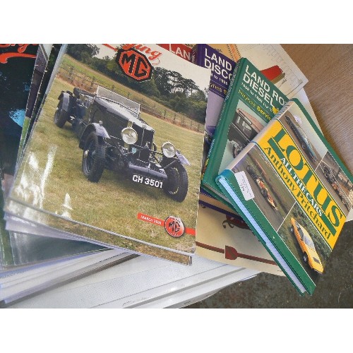 579 - CAR INTEREST. INC 3 X HAYNES WORKSHOP MANUALS-LAND ROVER, A BOOK ABOUT LOTUS, QUANTITY OF CAR MAGAZI... 